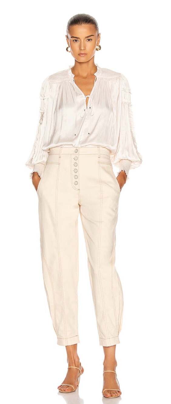 Ulla Johnson Cream High-Rise Button-Front Tapered Denim Pants